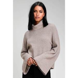 Lulus Fireside Chats Taupe Knit Turtleneck Sweater Grey - Size S